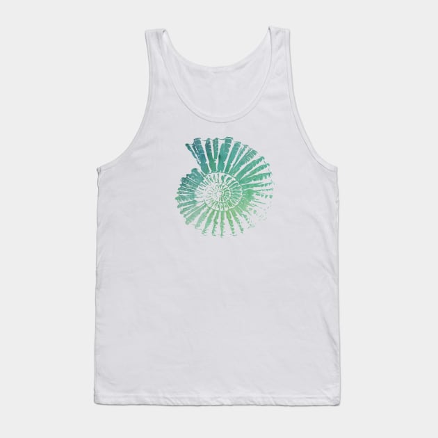 Nautilus Shell Design in Blue and Green Paint Strokes Pattern Tank Top by PurposelyDesigned